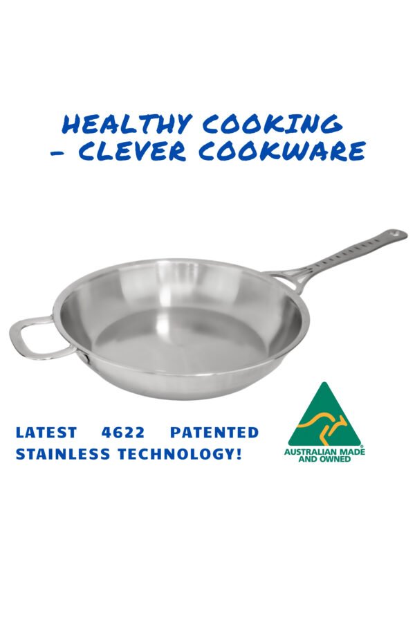28 cm New 4622 Stainless Satay Frypan - Tig Welded Double Handles (long and short handles)